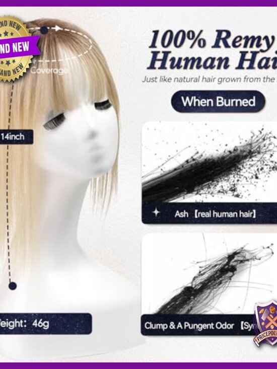 Real Human Hair Topper with Bangs, Hand-Woven, Adds Volume, Covers Gray main image 6